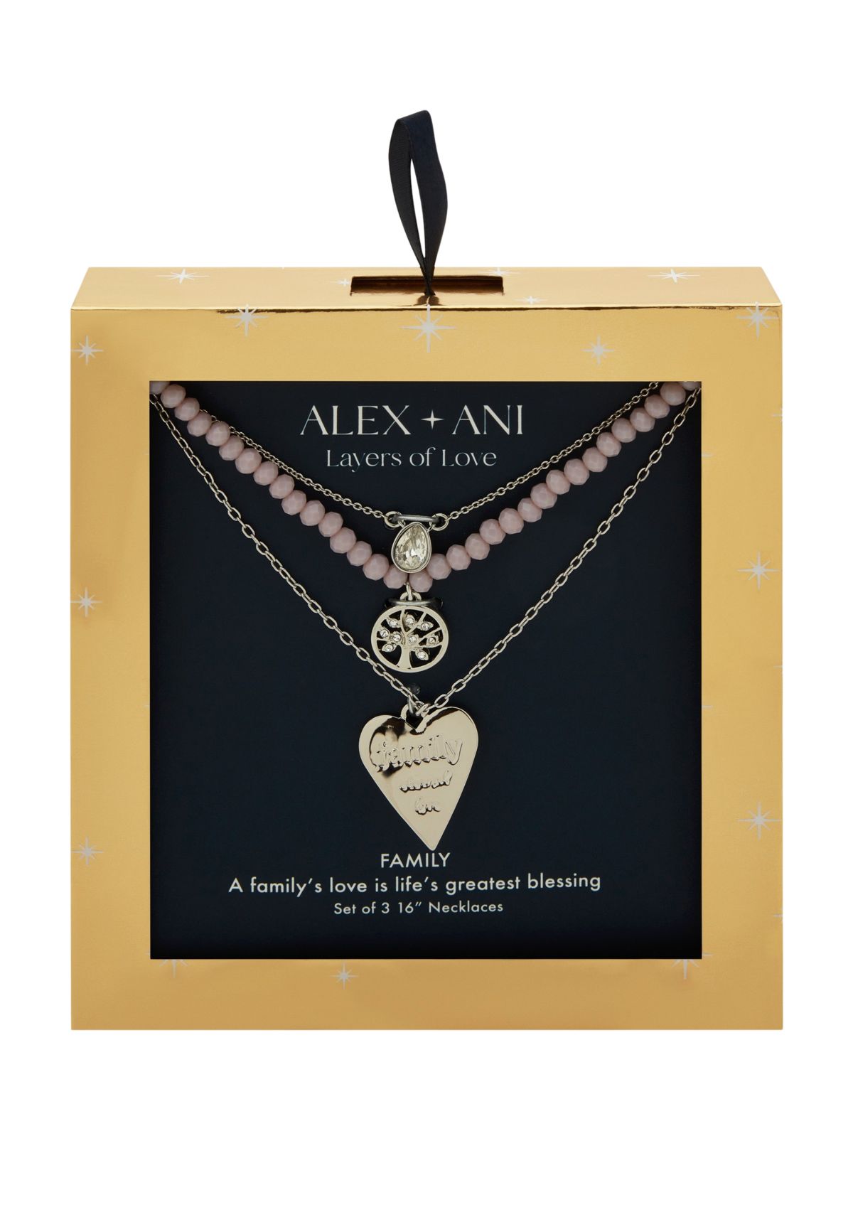 Silver Tone Set of 3 Crystal Family Pendant Necklace