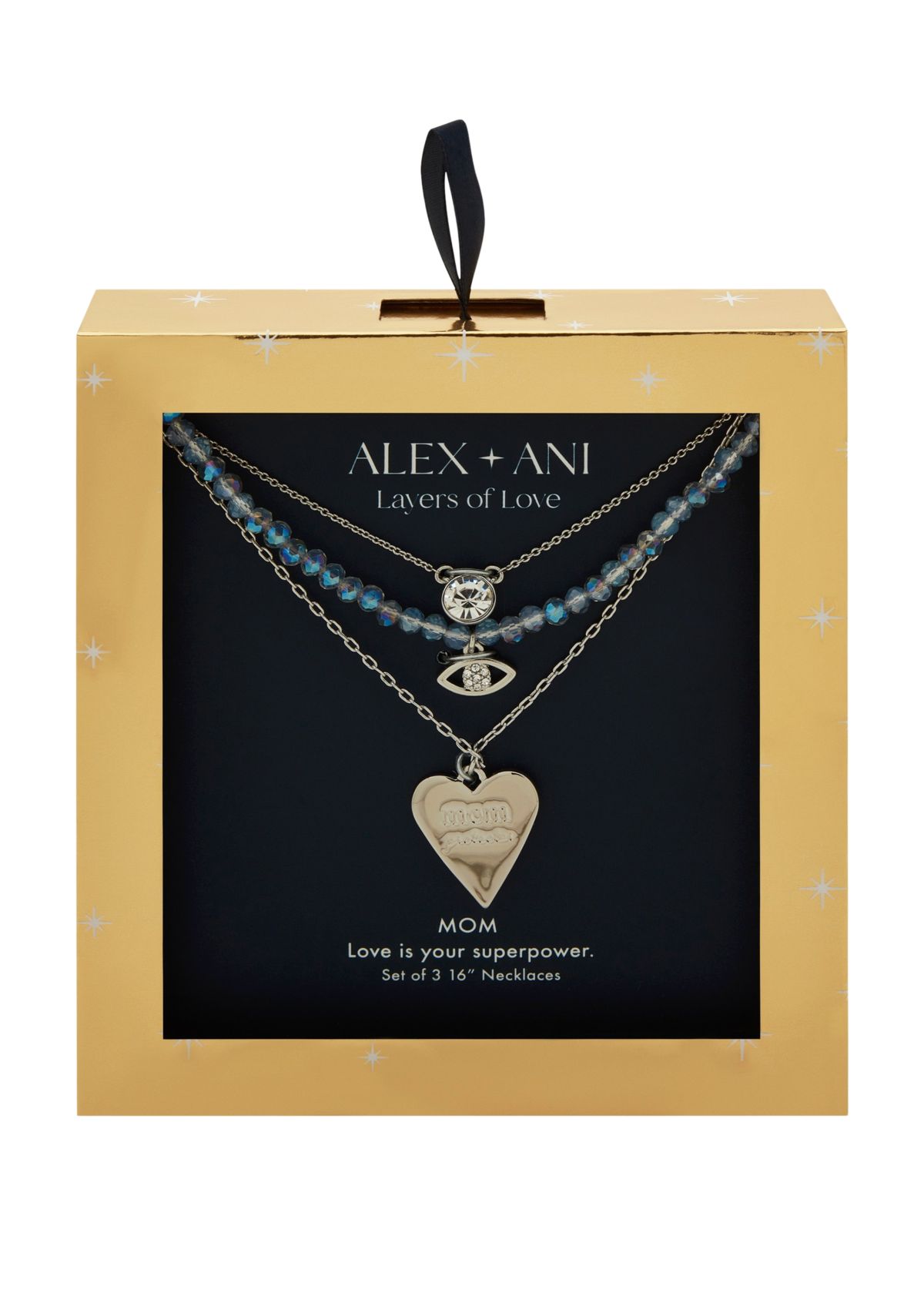 Silver Tone Set of 3 Crystal Mom Pendant Necklace