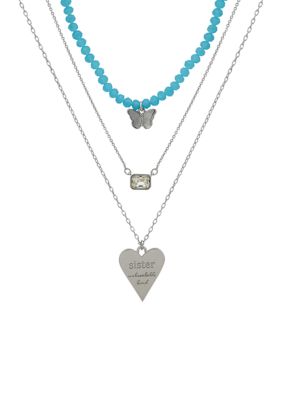 Silver Tone Set of 3 Crystal Sister Pendant Necklace