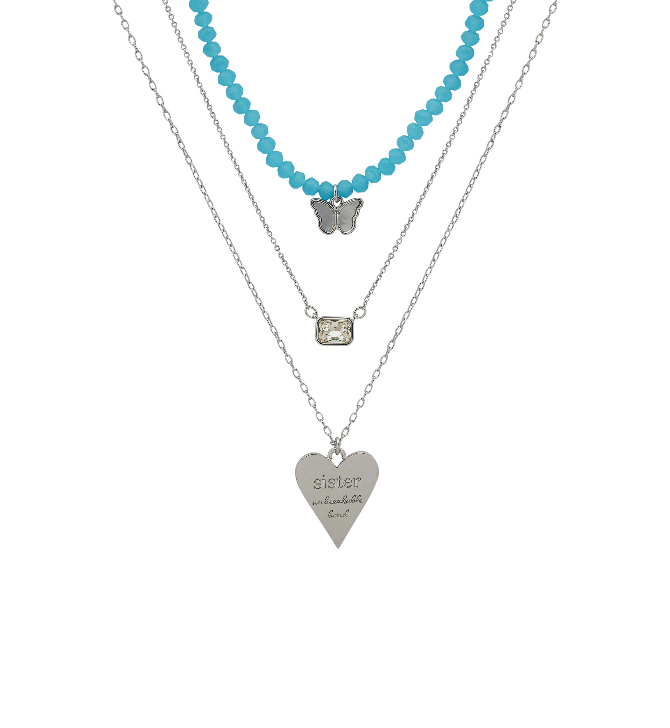 Silver Tone Set of 3 Crystal Sister Pendant Necklace