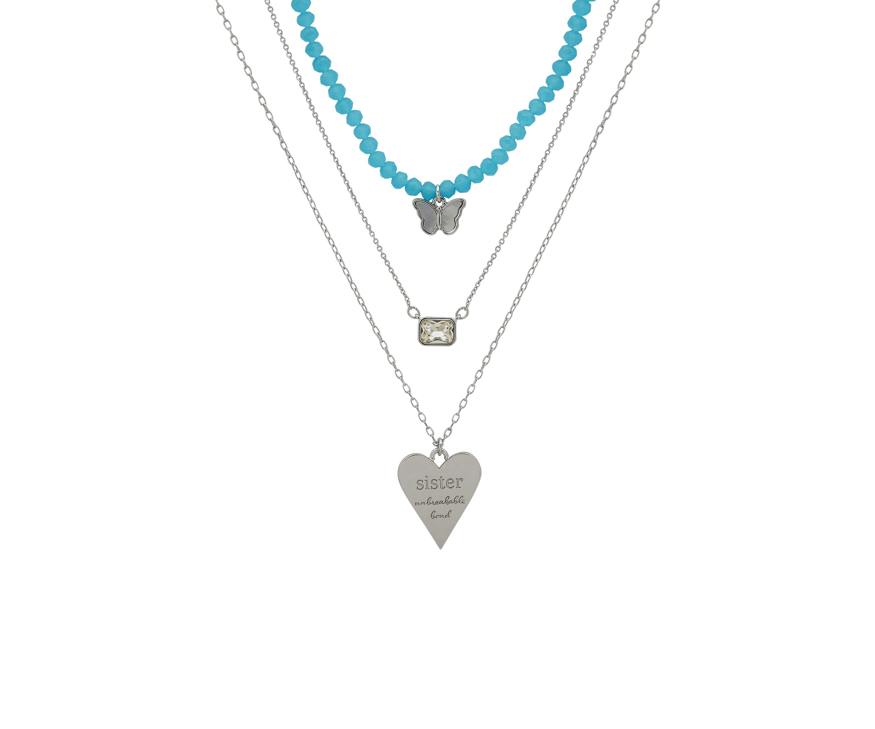 Silver Tone Set of 3 Crystal Sister Pendant Necklace