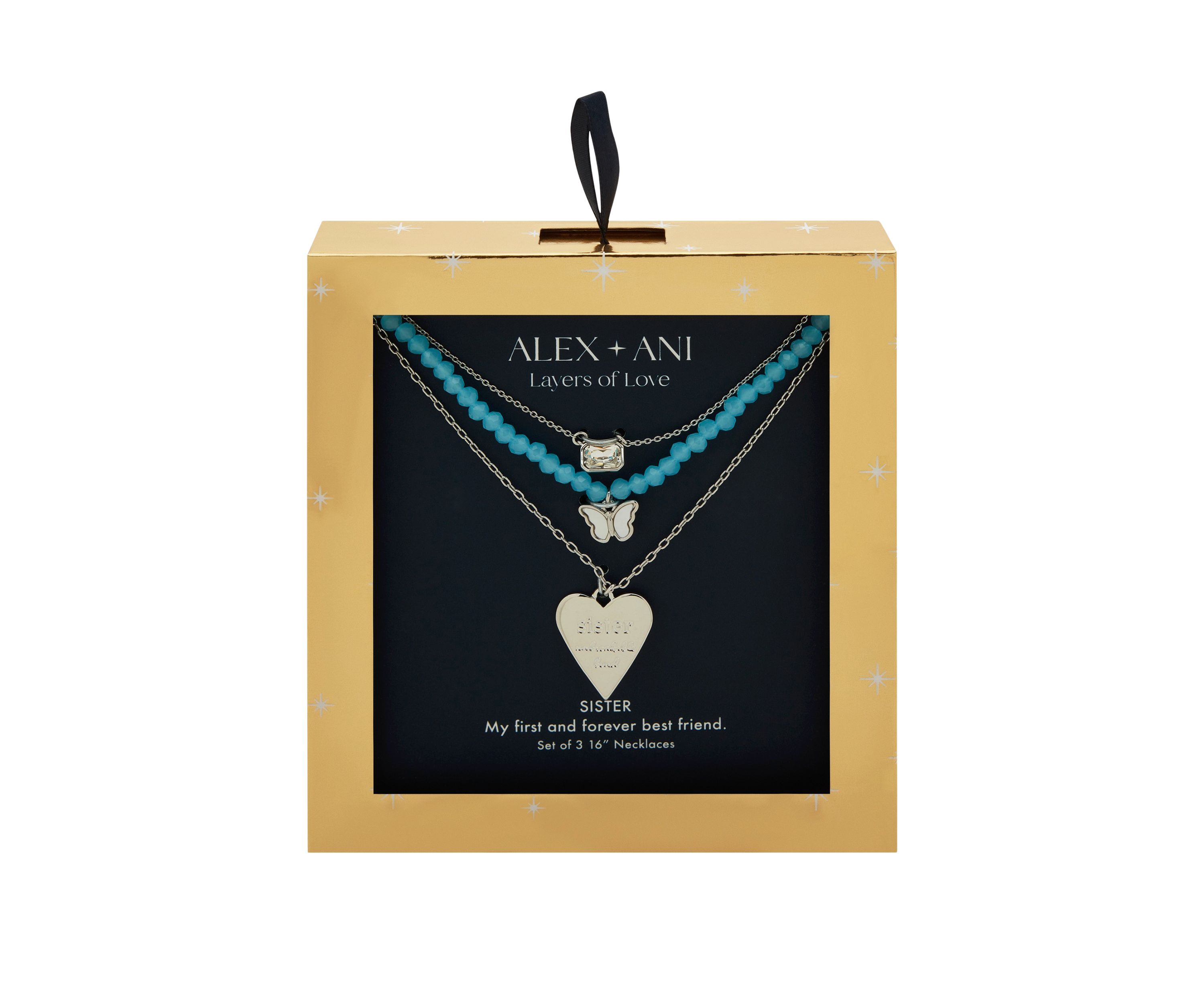 Silver Tone Set of 3 Crystal Sister Pendant Necklace