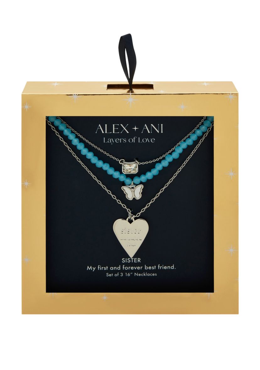 Silver Tone Set of 3 Crystal Sister Pendant Necklace