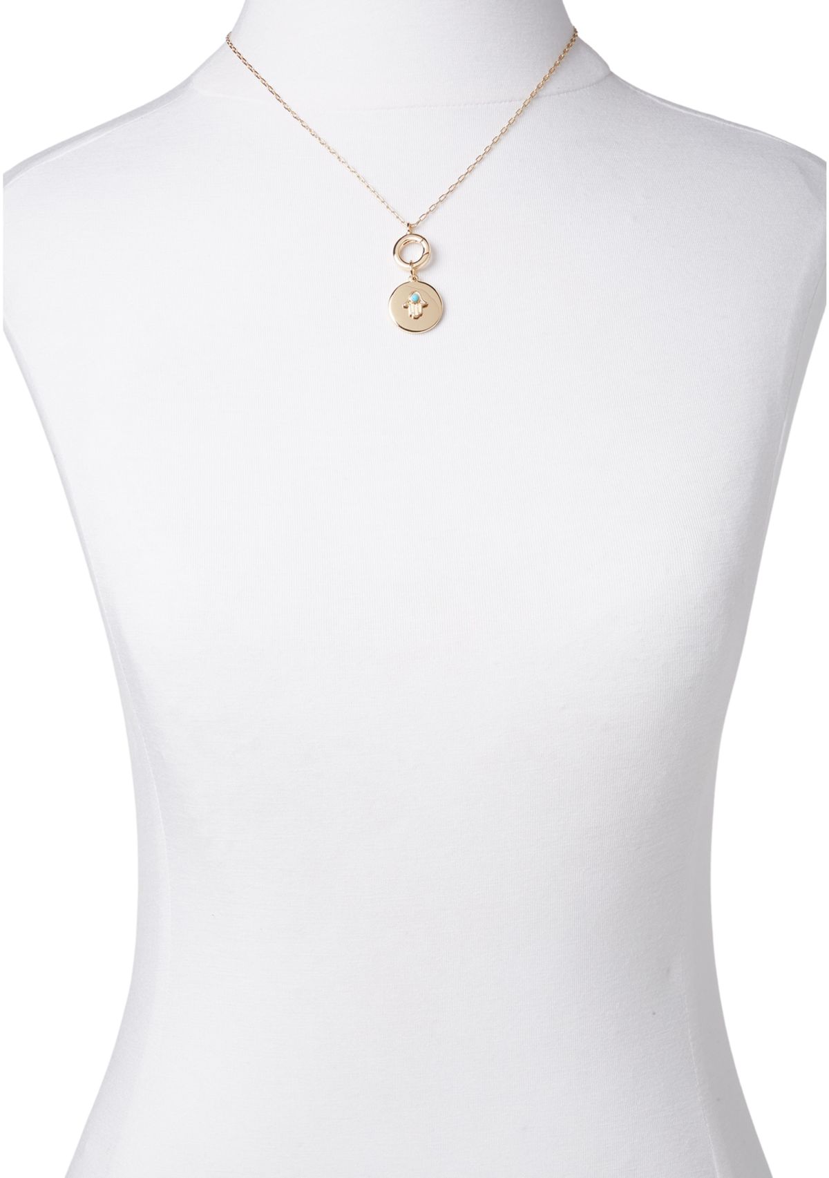 Gold Tone 16 Evil Eye Pendant Necklace