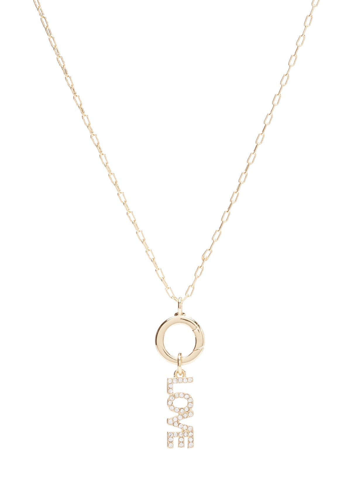 Gold Tone 16" Crystal Love Charm Pendant Necklace