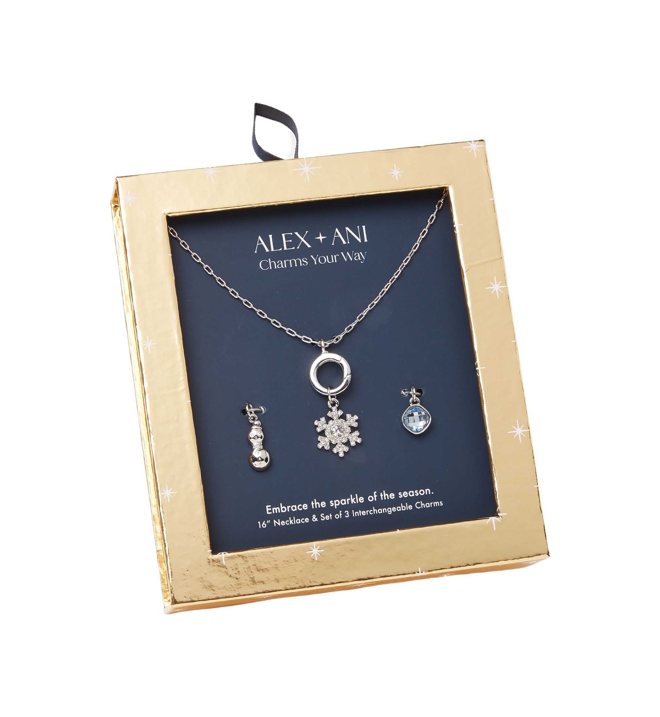 Silver Tone 16" Blue Winter Charm Pendant Necklace