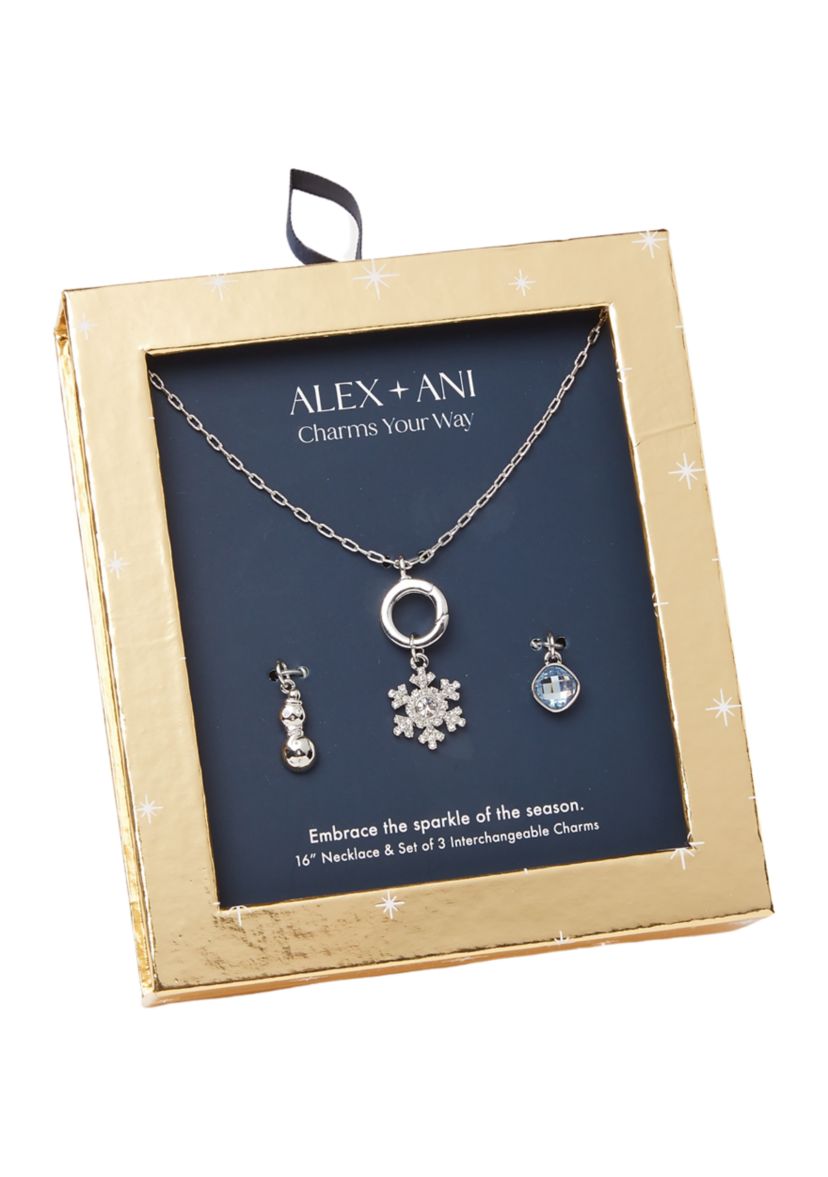 Silver Tone 16" Blue Winter Charm Pendant Necklace