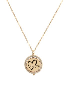 Gold Tone 16'' Crystal Heart Spinner Necklace