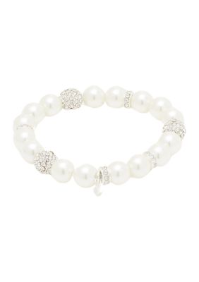 Silver Tone Stretch Pearl Fireball Bracelet