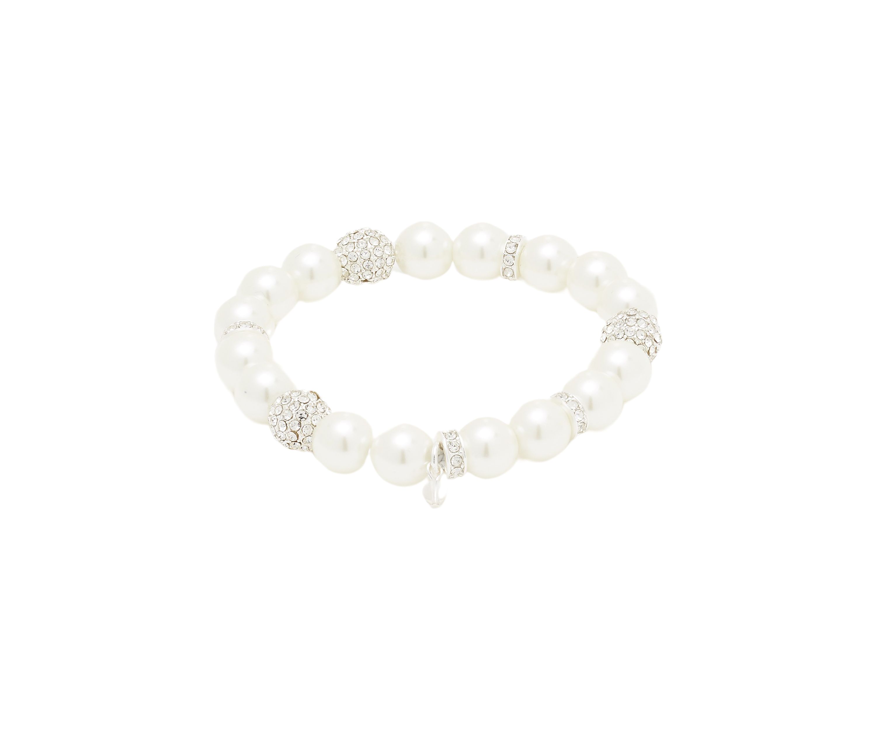 Silver Tone Stretch Pearl Fireball Bracelet