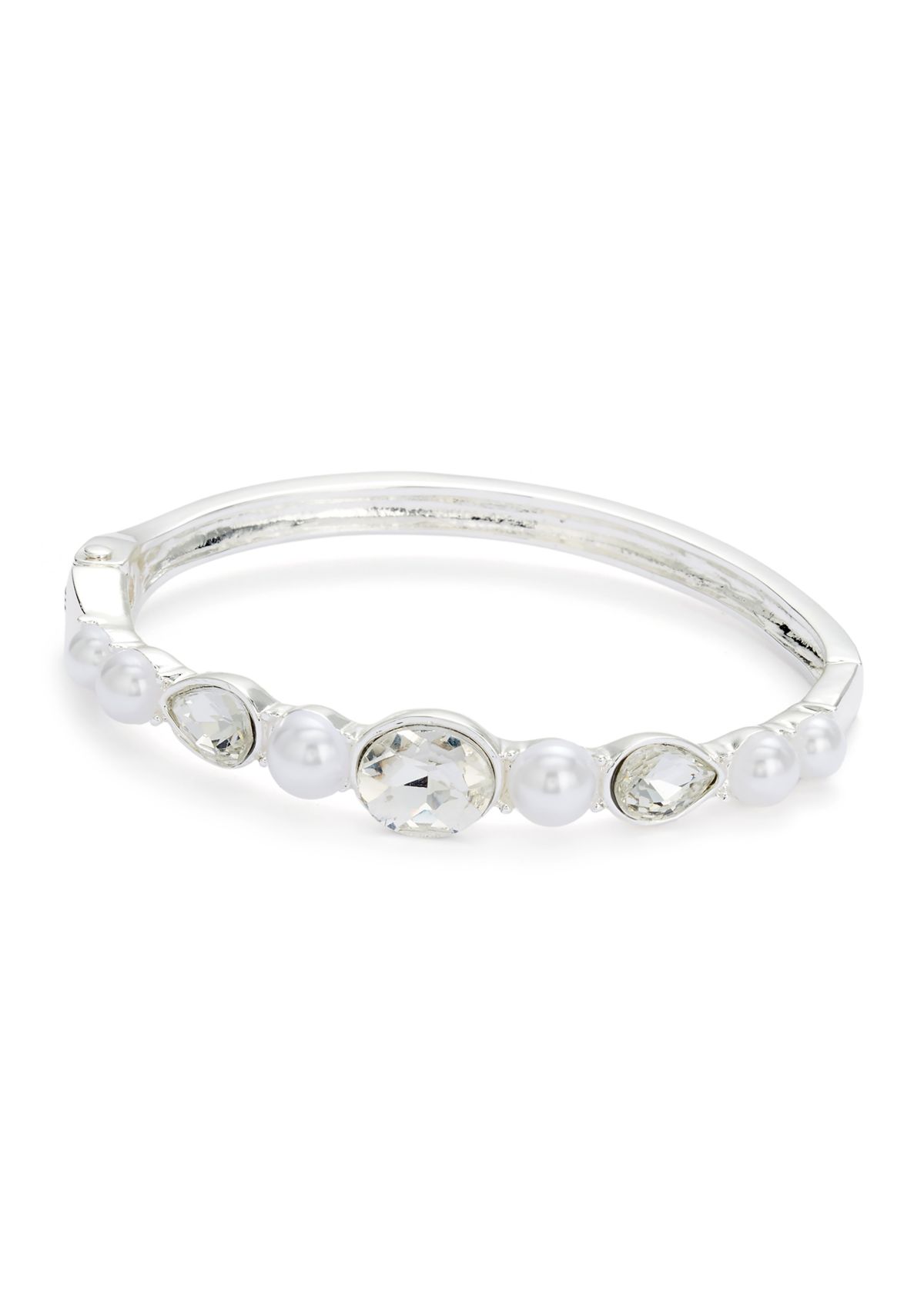Silver Tone White Pearl Bangle Bracelet