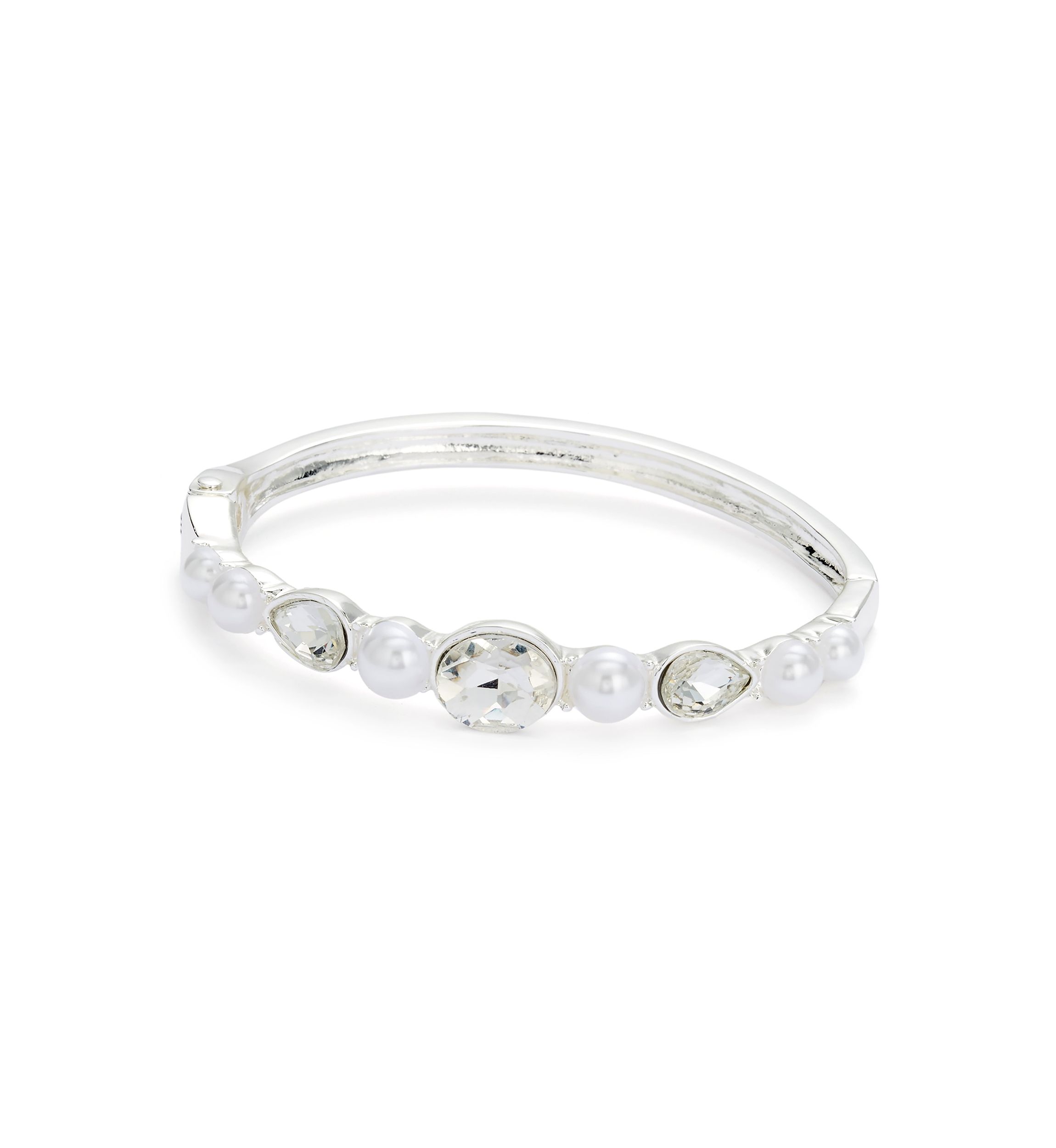 Silver Tone White Pearl Bangle Bracelet