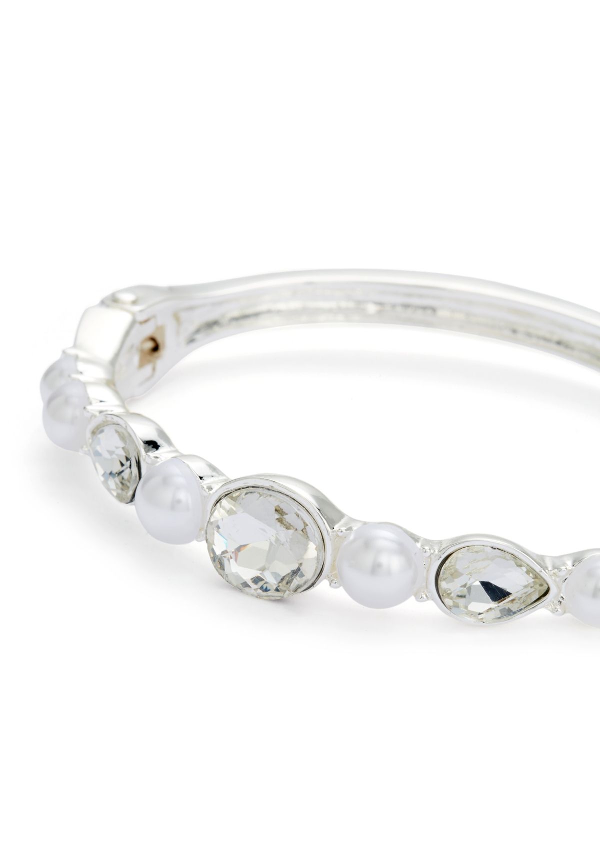 Silver Tone White Pearl Bangle Bracelet