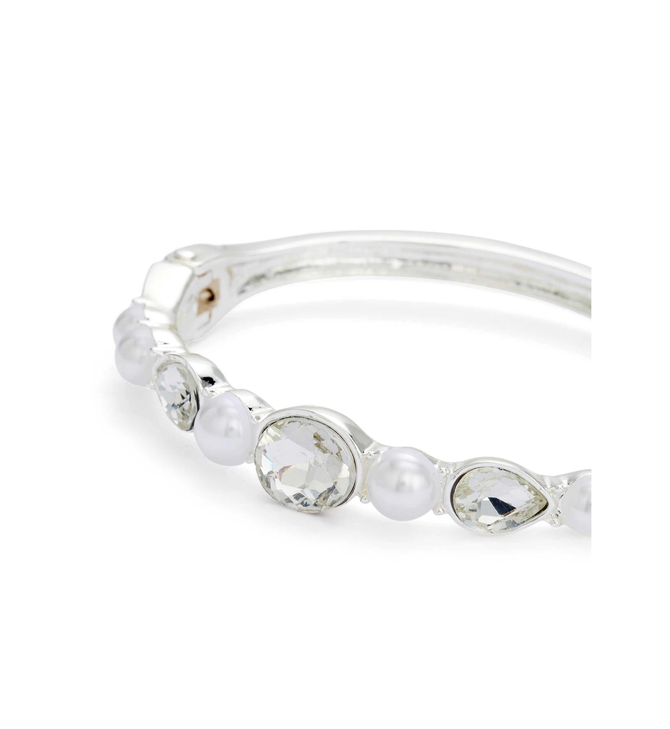 Silver Tone White Pearl Bangle Bracelet