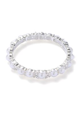 evie  emma Silver Tone Marquise Stone Pearl Stretch Bracelet