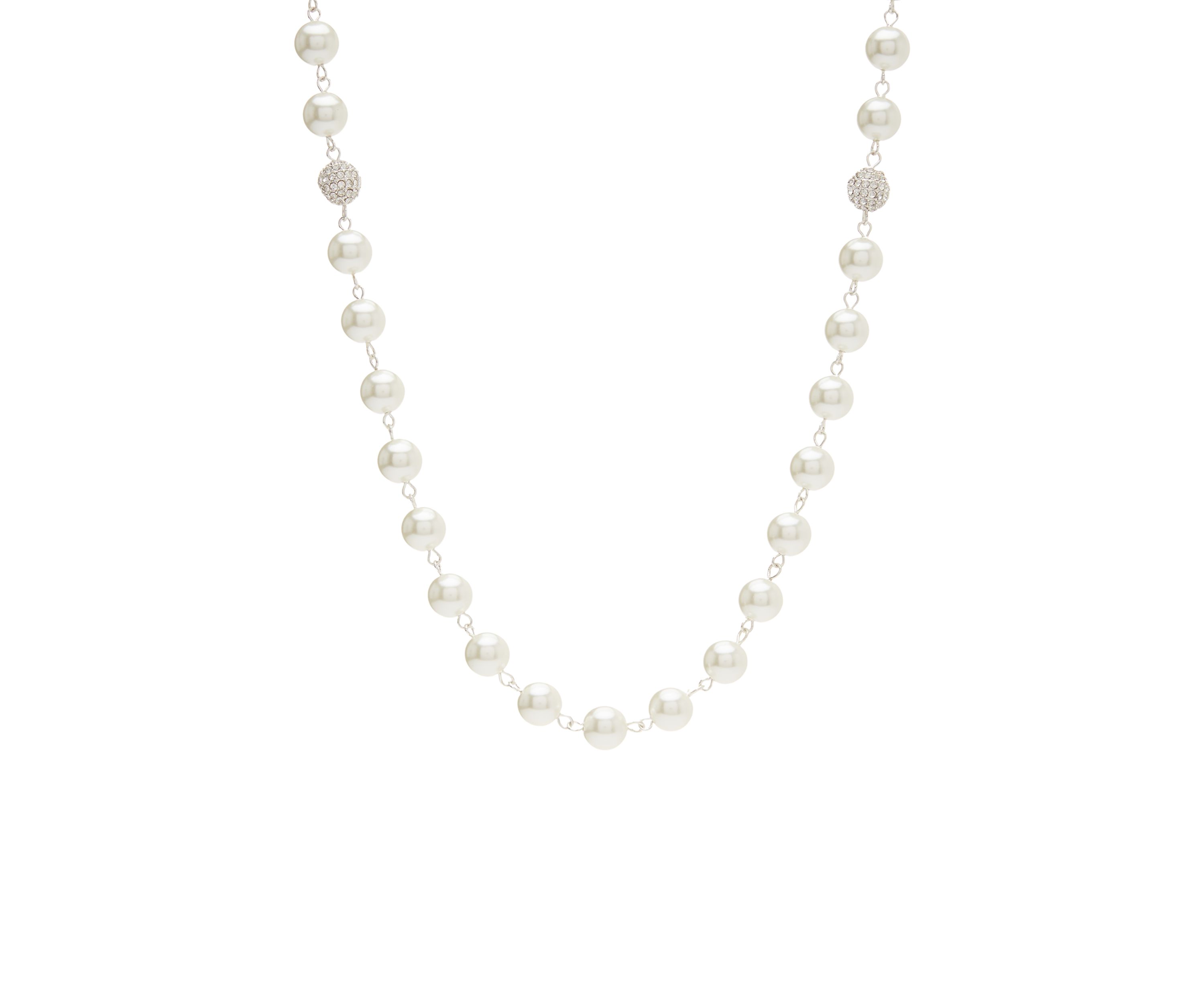 Silver Tone 34 Fireball Pearl Strand Necklace