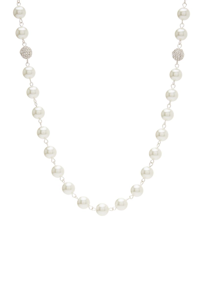 Silver Tone 34 Fireball Pearl Strand Necklace