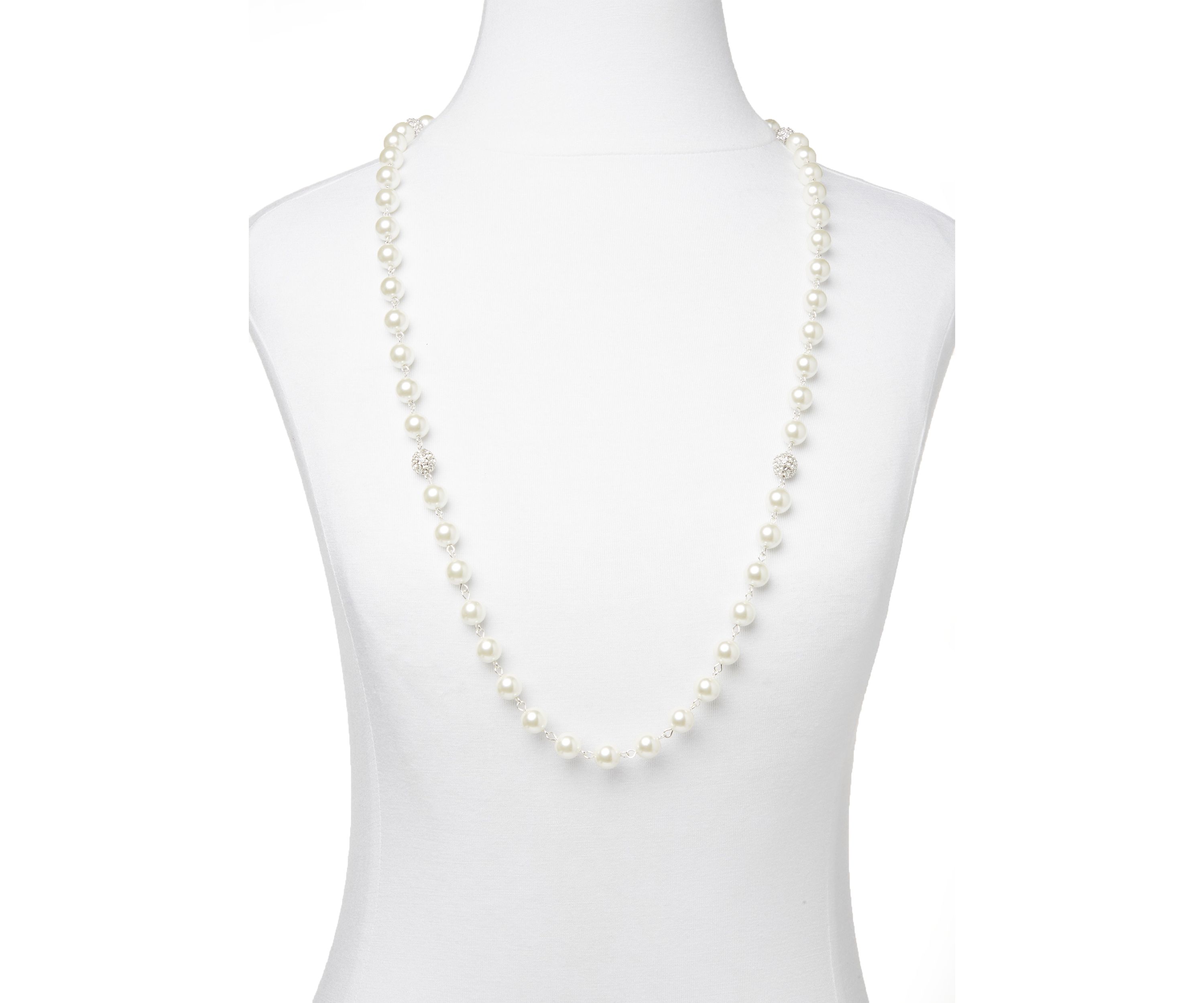 Silver Tone 34 Fireball Pearl Strand Necklace