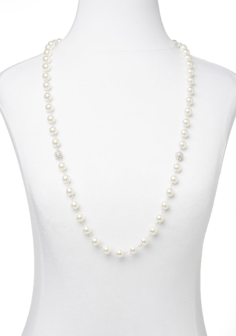 Silver Tone 34 Fireball Pearl Strand Necklace