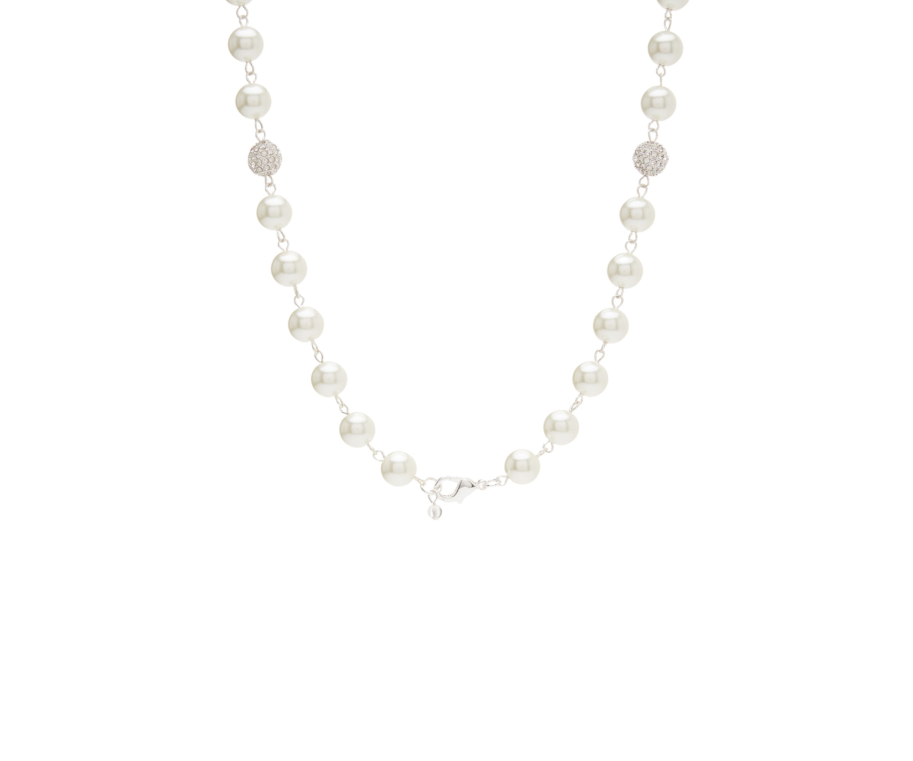 Silver Tone 34 Fireball Pearl Strand Necklace