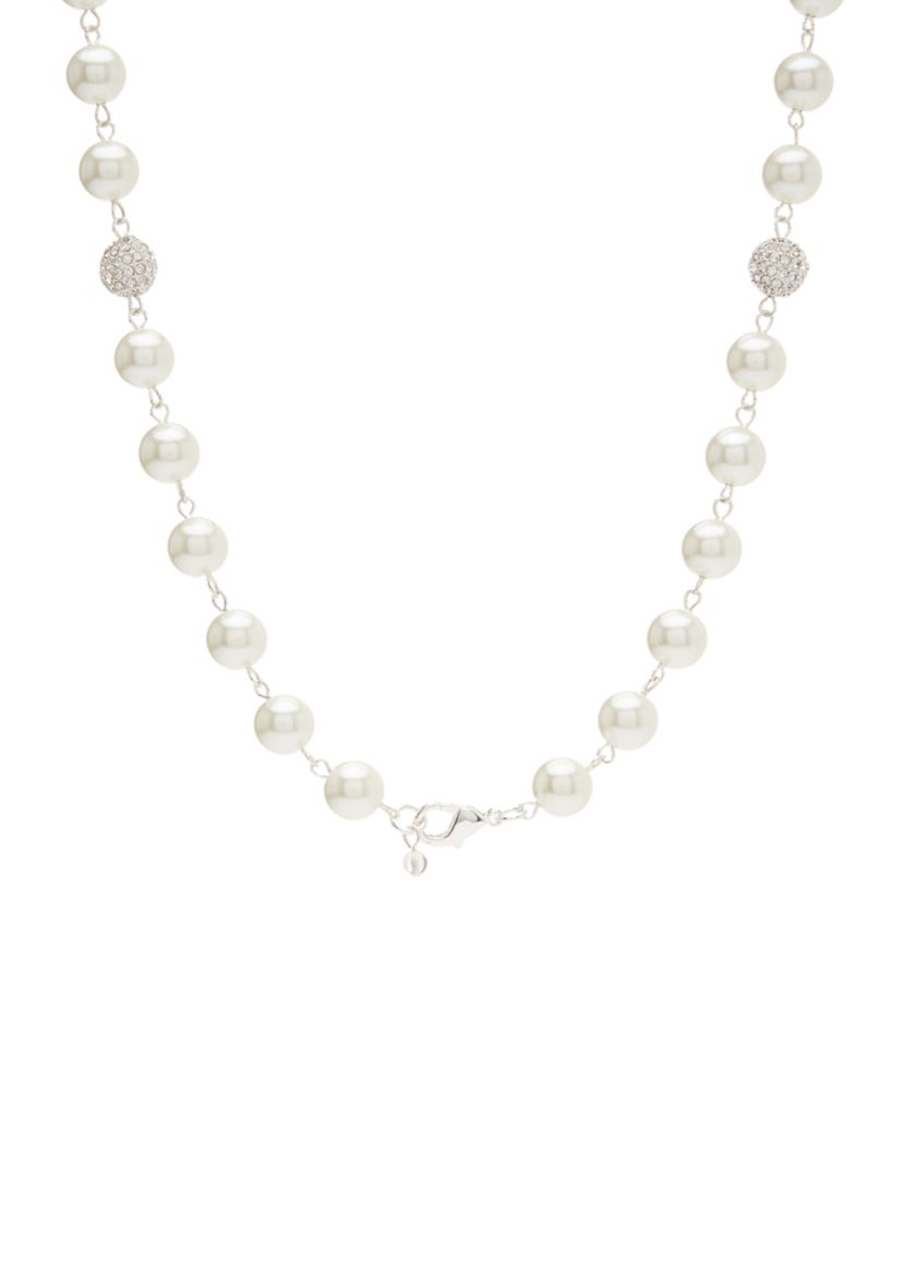Silver Tone 34 Fireball Pearl Strand Necklace