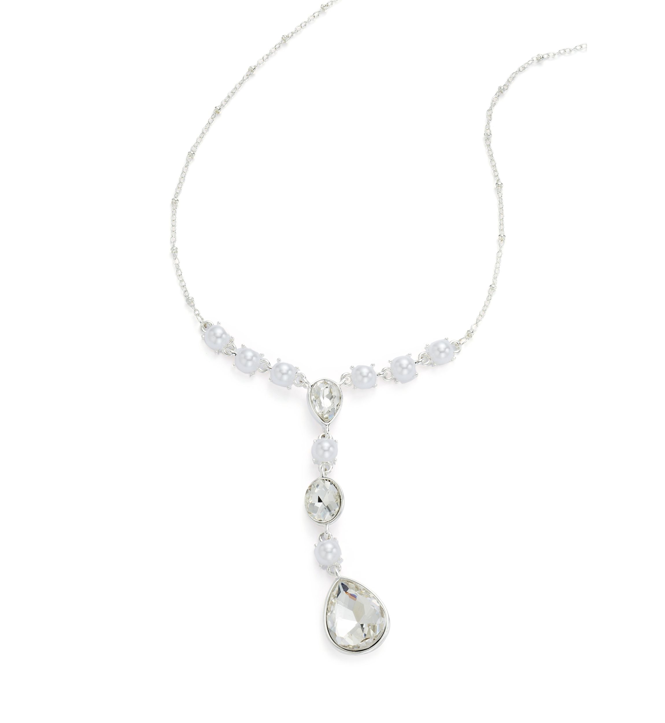 Silver Tone White Pearl Y Necklace