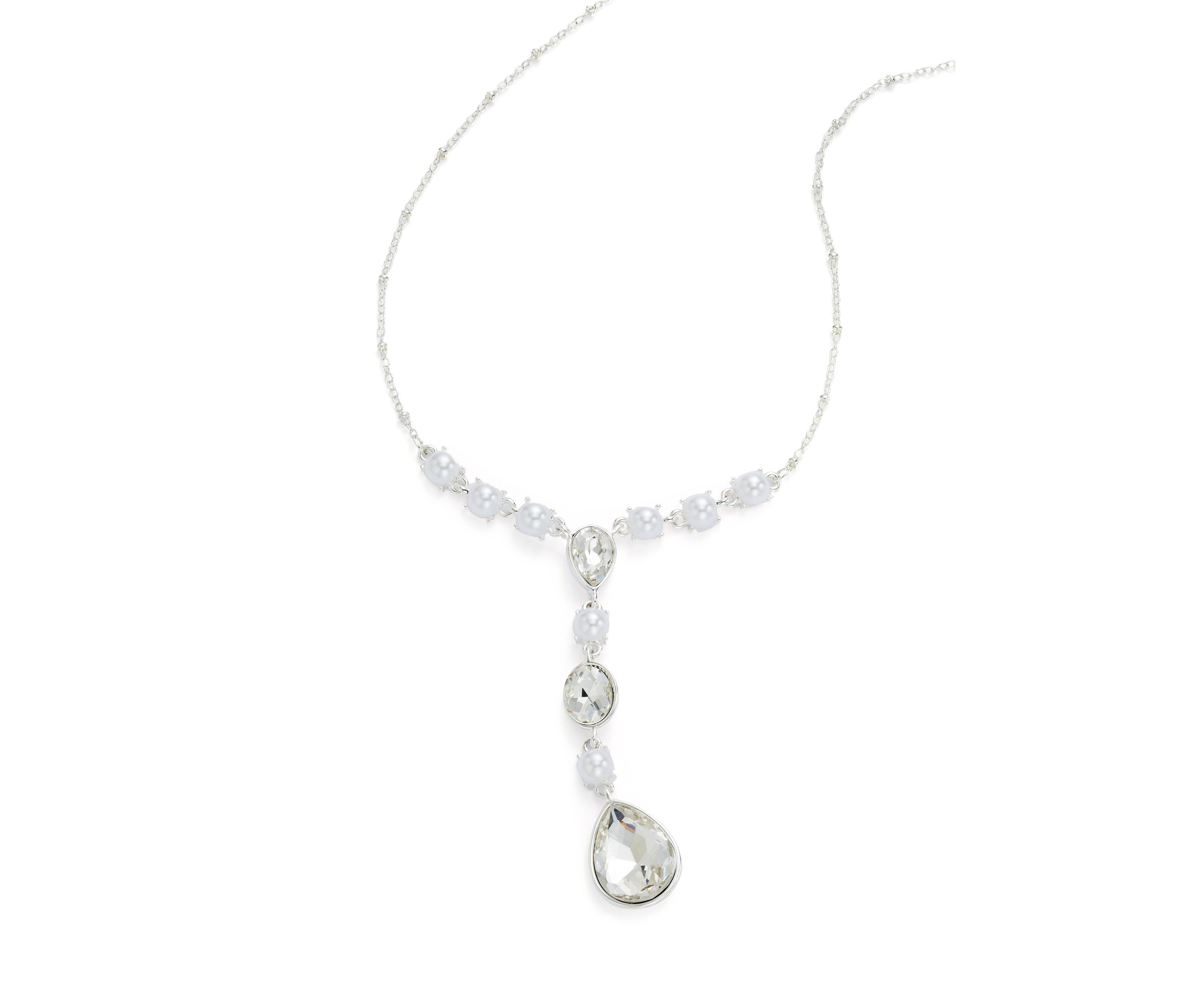 Silver Tone White Pearl Y Necklace