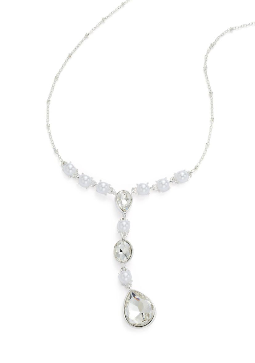 Silver Tone White Pearl Y Necklace