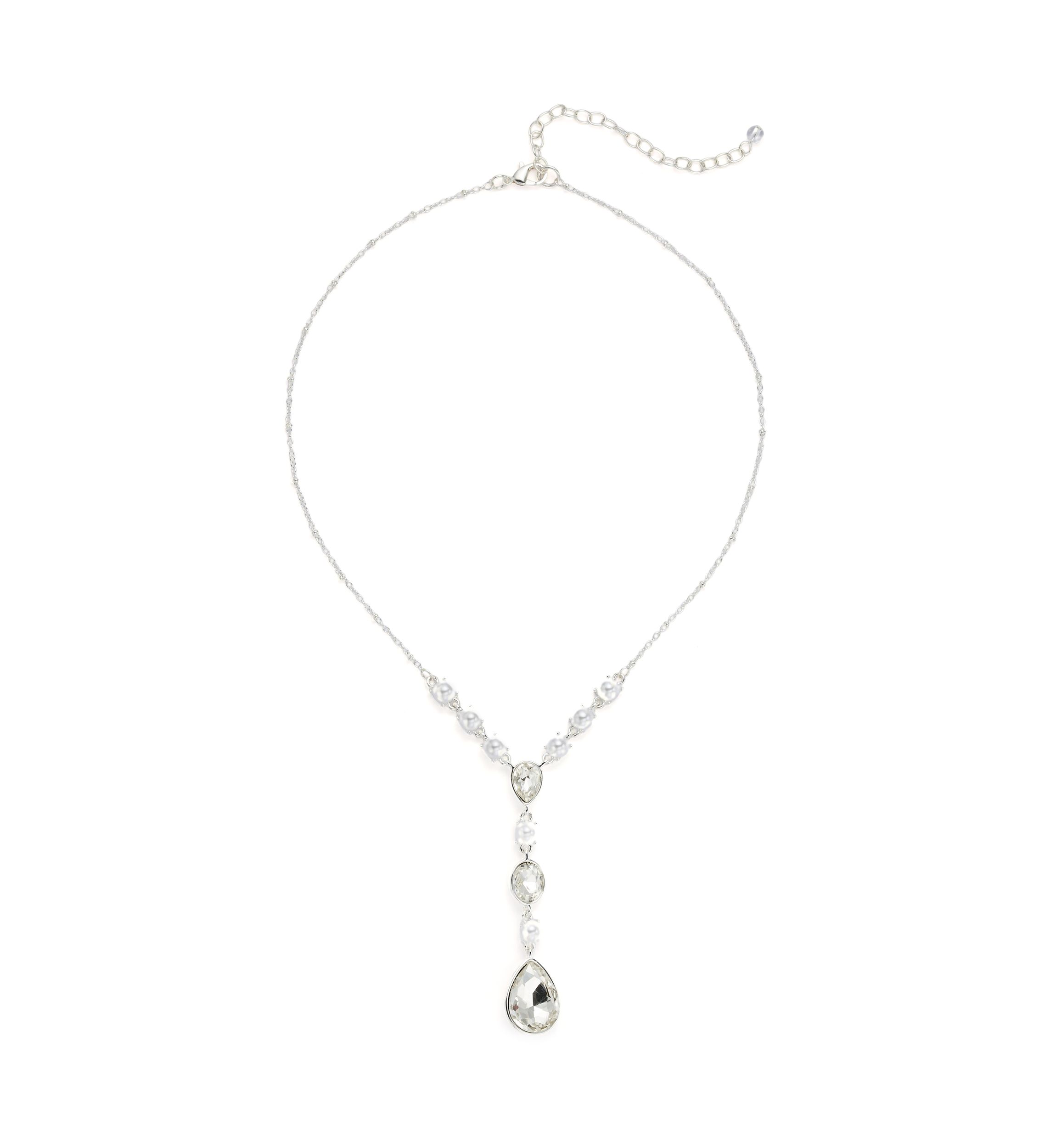 Silver Tone White Pearl Y Necklace