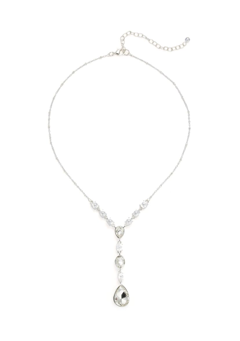 Silver Tone White Pearl Y Necklace