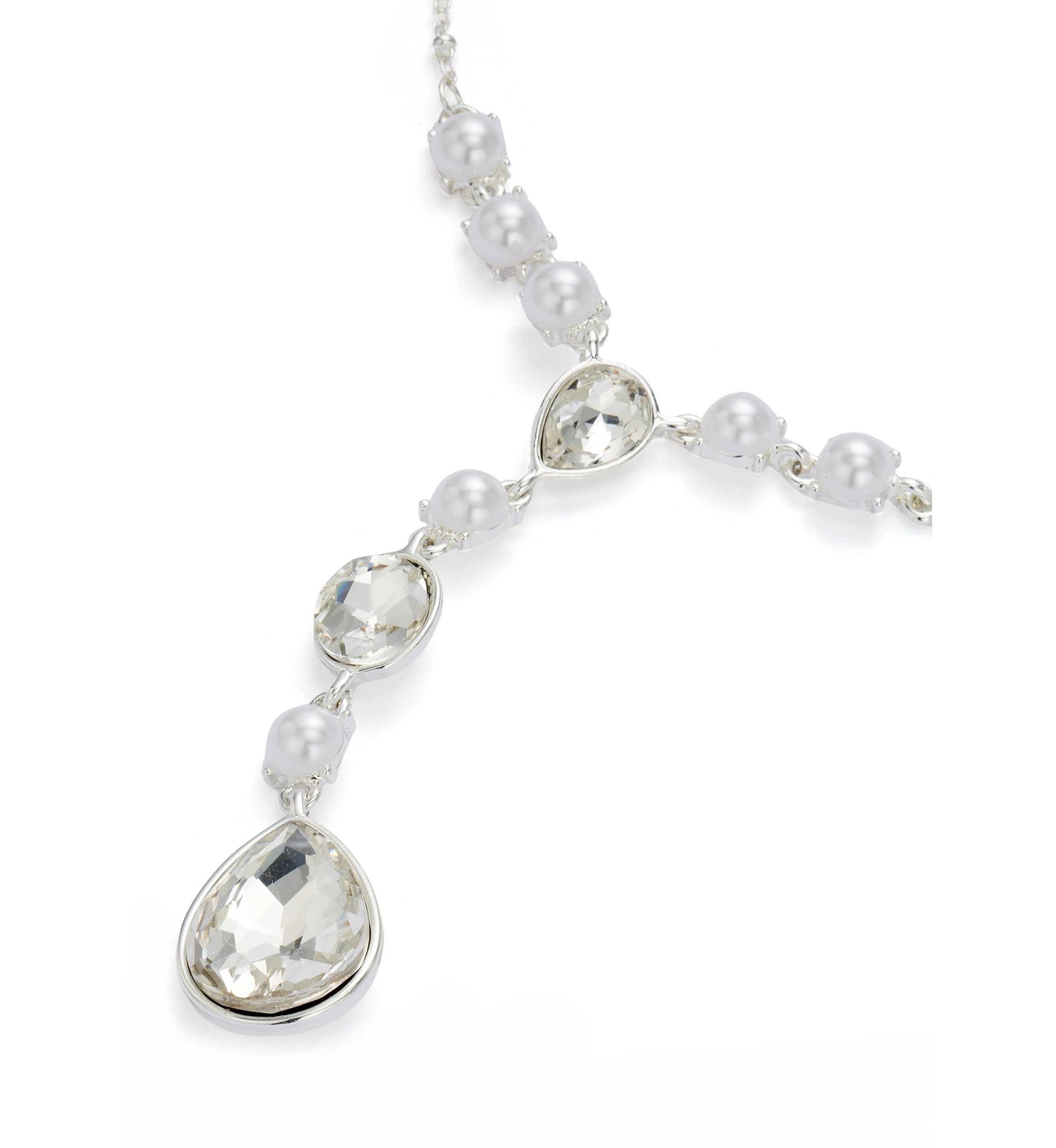 Silver Tone White Pearl Y Necklace