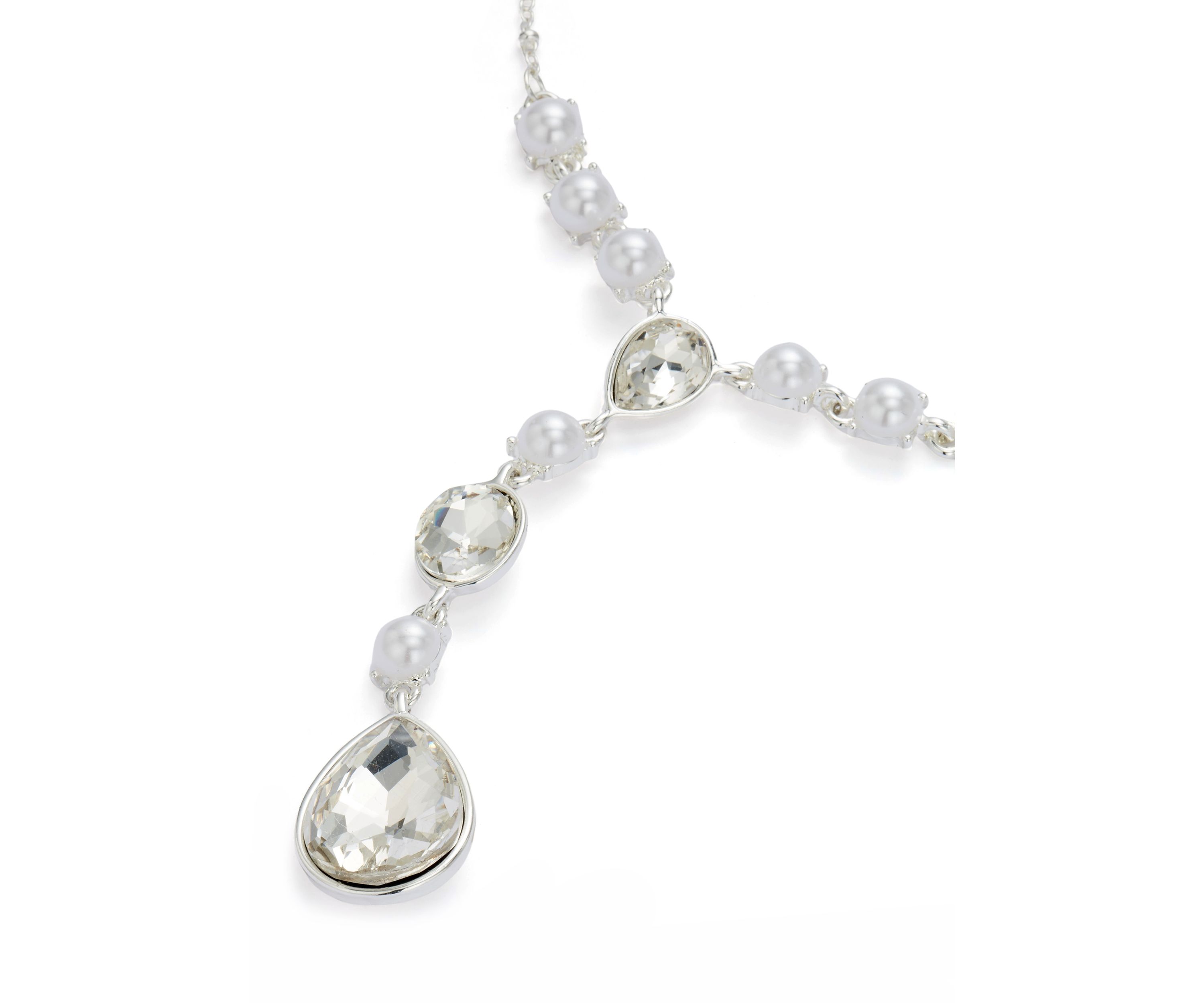 Silver Tone White Pearl Y Necklace