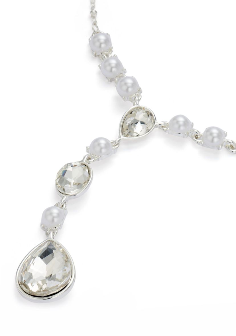 Silver Tone White Pearl Y Necklace