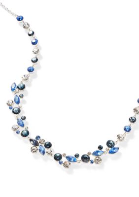 evie  emma MultiCluster Stone Collar Necklace Blue 16 in