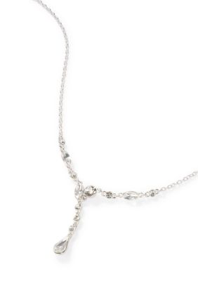evie  emma Pear Stone YNeck Silver Tone Necklace