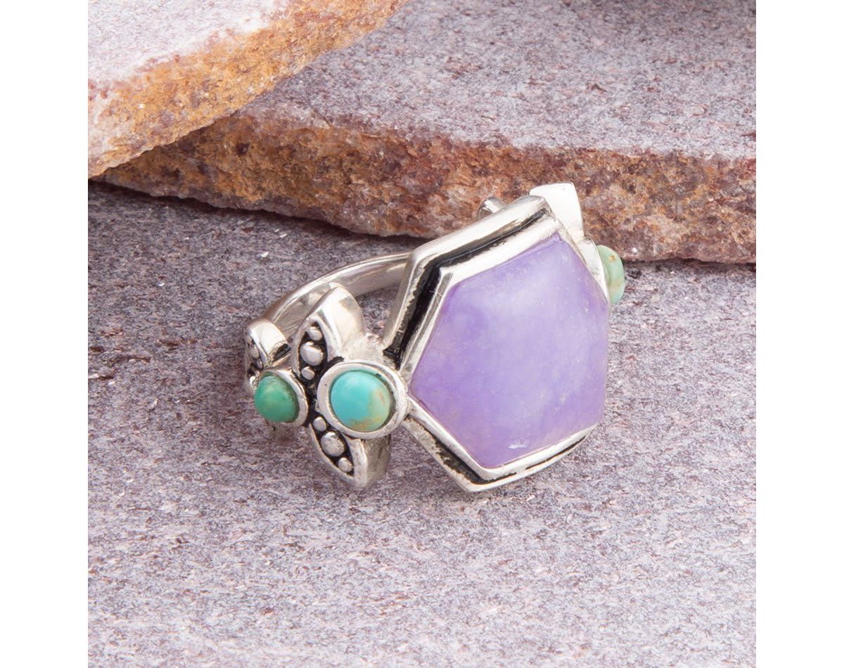 Emile Purple Quartz and Blue Turquoise Sterling Silver Ring