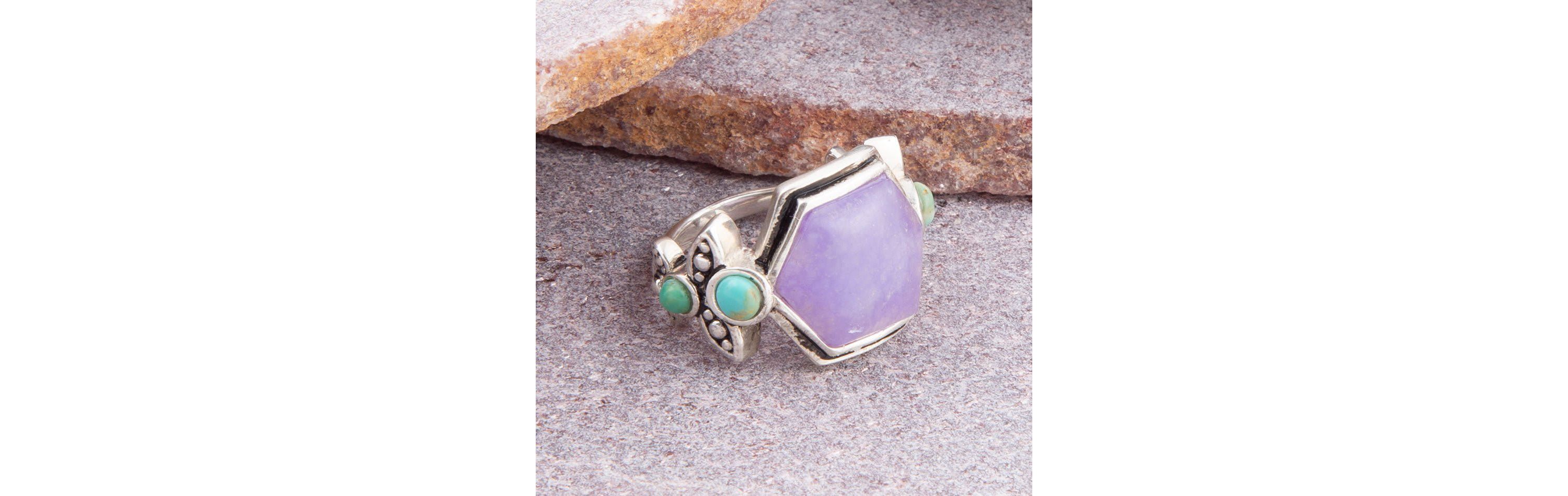 Emile Purple Quartz and Blue Turquoise Sterling Silver Ring