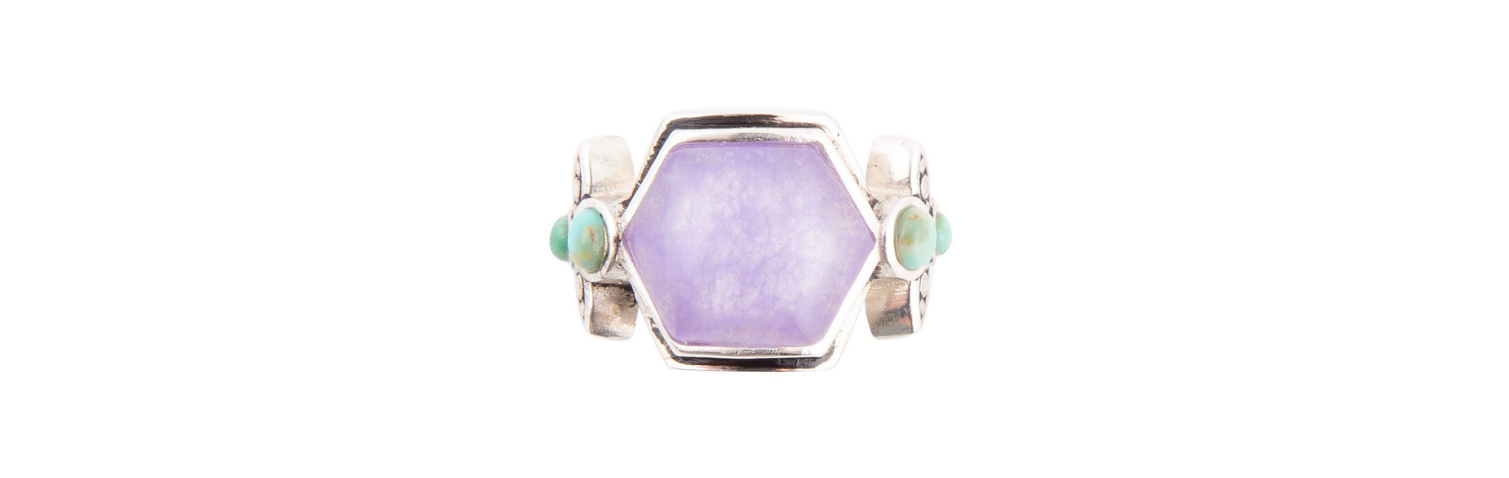 Emile Purple Quartz and Blue Turquoise Sterling Silver Ring