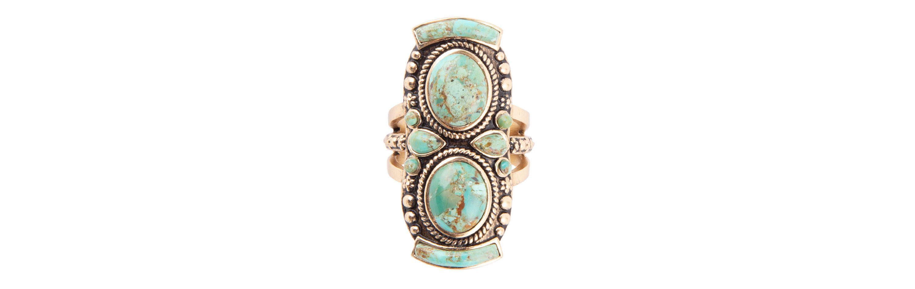 Double Up Blue Turquoise Golden Shield Ring