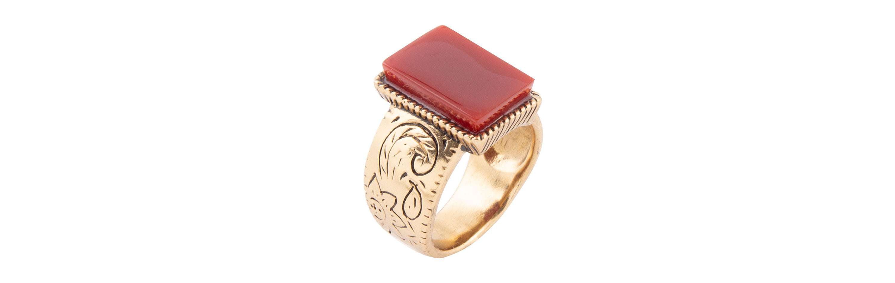 Barse Jewelry Stamped Orange Carnelian Golden Ring