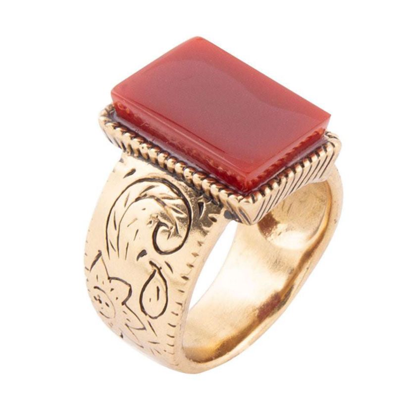 Barse Jewelry Stamped Orange Carnelian Golden Ring