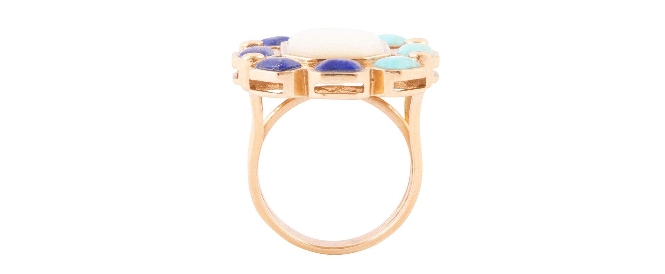 Barse Jewelry Dual Color Blue Lapis Turquoise and White Mother of Pearl Golden Ring