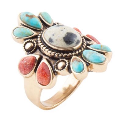 Barse Jewelry Dalmatian Jasper Multi Color Stone Golden Ring