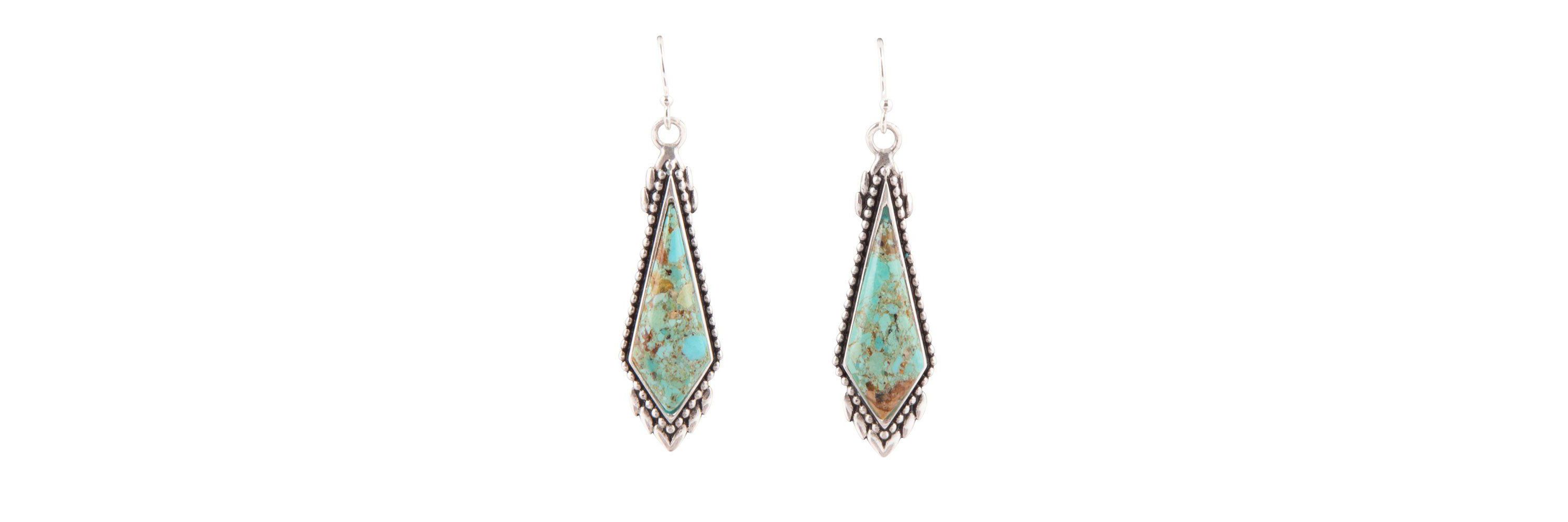 Anemone Long Diamond Genuine Turquoise and Sterling Silver Earrings