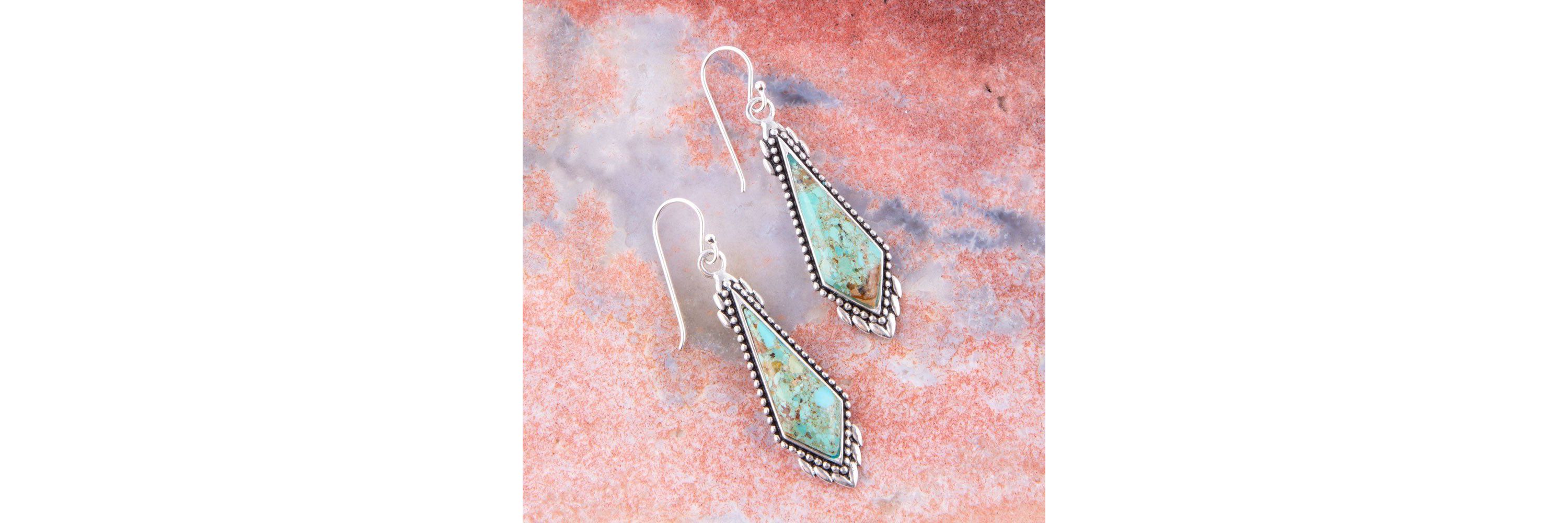 Anemone Long Diamond Genuine Turquoise and Sterling Silver Earrings
