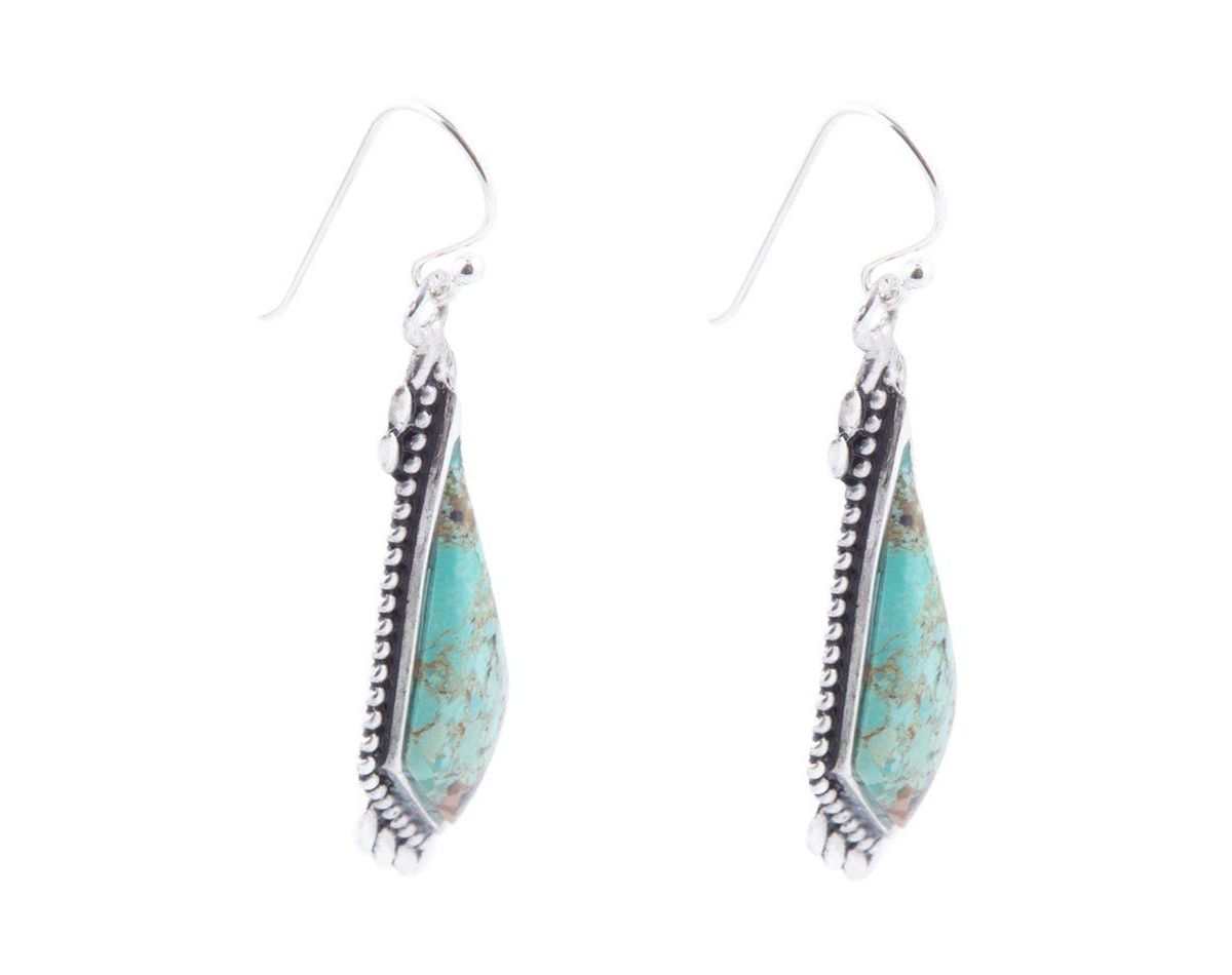 Anemone Long Diamond Genuine Turquoise and Sterling Silver Earrings