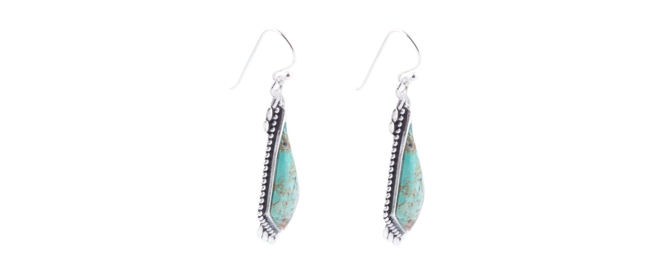 Anemone Long Diamond Genuine Turquoise and Sterling Silver Earrings