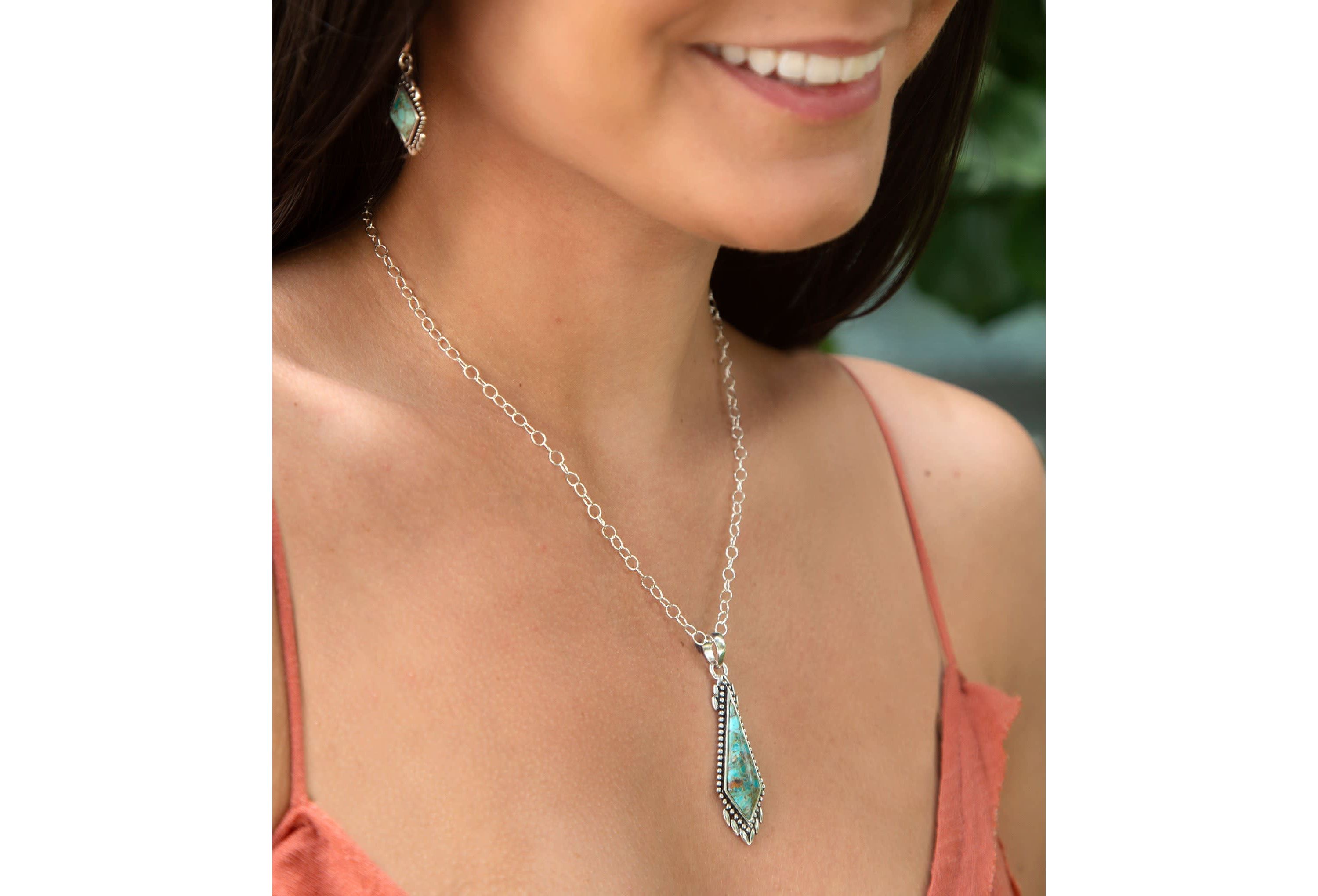 Anemone Long Diamond Turquoise and Sterling Silver Necklace