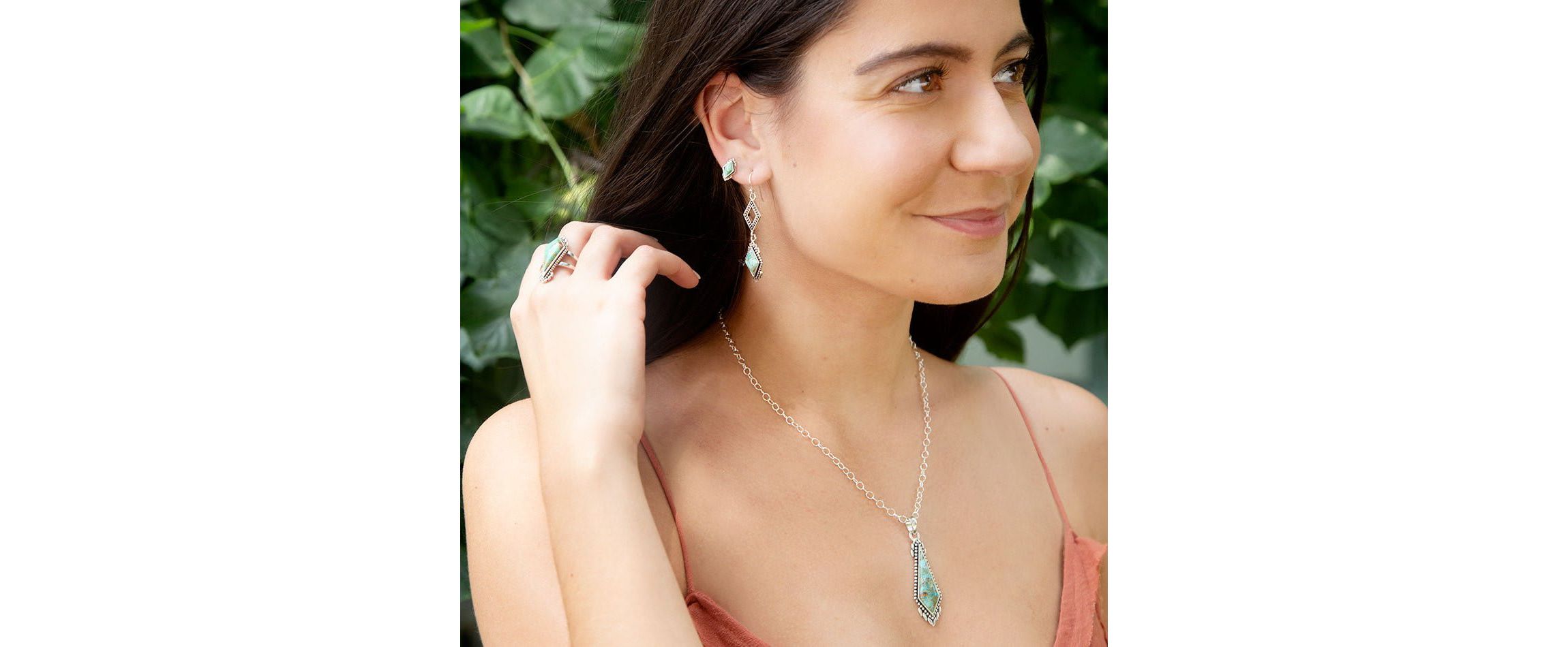 Anemone Long Diamond Turquoise and Sterling Silver Necklace