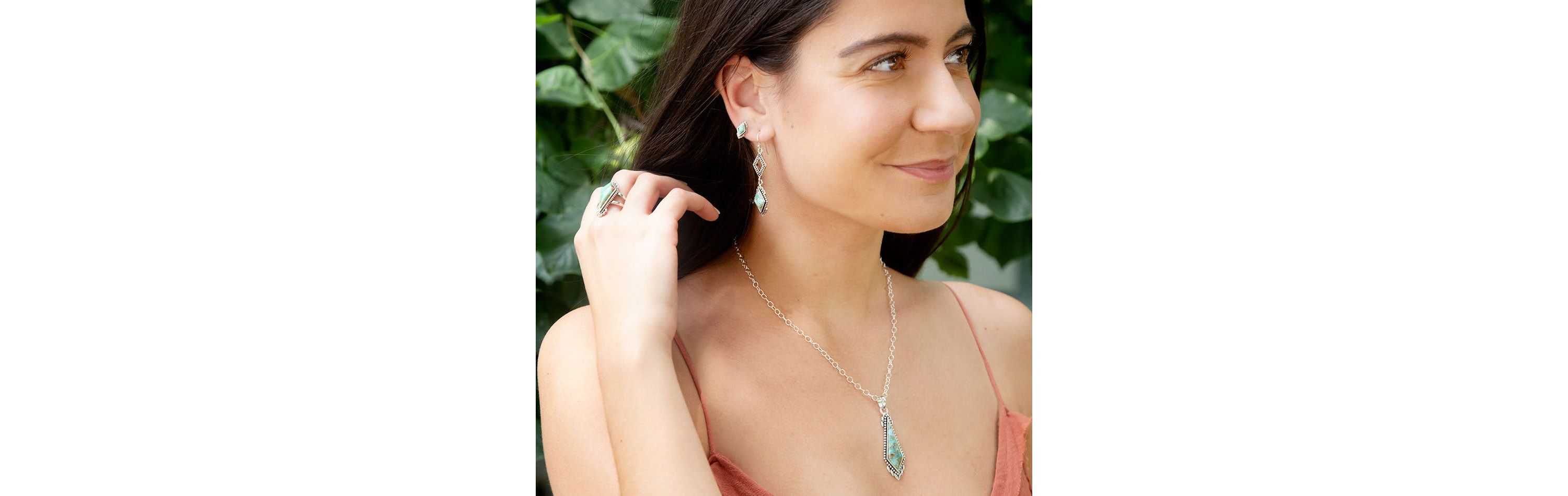 Anemone Long Diamond Turquoise and Sterling Silver Necklace